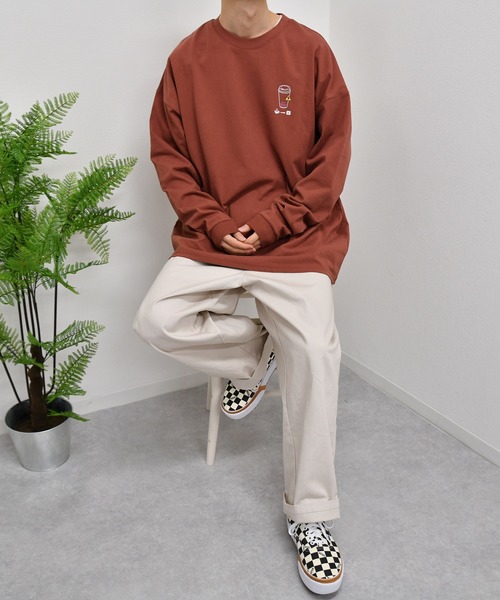 kutir(クティール)の「カフェプリントロンT(Tシャツ/カットソー・メンズ・ブラック/レンガ/ライトグリーン/オフホワイト・SMALL/MEDIUM/LARGE)」の21枚目の写真