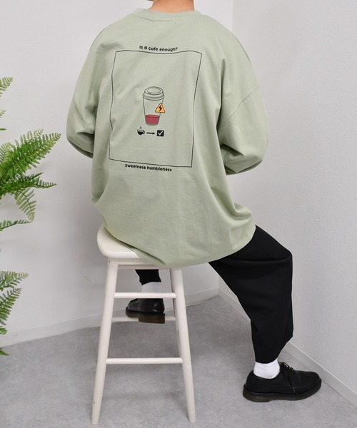 kutir(クティール)の「カフェプリントロンT(Tシャツ/カットソー・メンズ・ブラック/レンガ/ライトグリーン/オフホワイト・SMALL/MEDIUM/LARGE)」の17枚目の写真