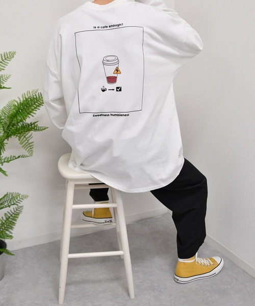 kutir(クティール)の「カフェプリントロンT(Tシャツ/カットソー・メンズ・ブラック/レンガ/ライトグリーン/オフホワイト・SMALL/MEDIUM/LARGE)」の10枚目の写真