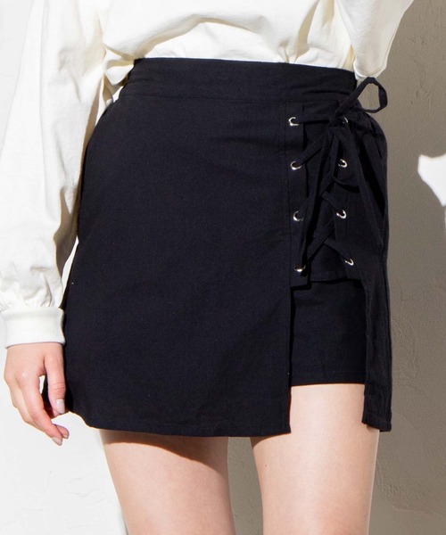 WEGO（ウィゴー）の「WEGO/【セットアップ対応商品】レースアップスカパン（スカート・レディース・アイボリー/ブラック/グレー系その他2・FREE）」の3枚目の写真