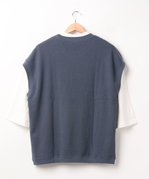 PLUS ONE（プラスワン）の「【PLUS ONE】7分袖ベストレイヤード（Tシャツ/カットソー・メンズ・ブルー/ケリー/ライトベージュ・M/L/XL）」の4枚目の写真