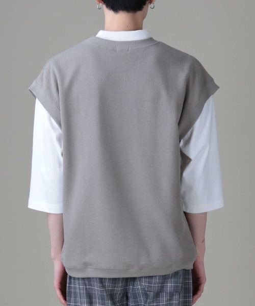 PLUS ONE（プラスワン）の「【PLUS ONE】7分袖ベストレイヤード（Tシャツ/カットソー・メンズ・ブルー/ケリー/ライトベージュ・M/L/XL）」の17枚目の写真