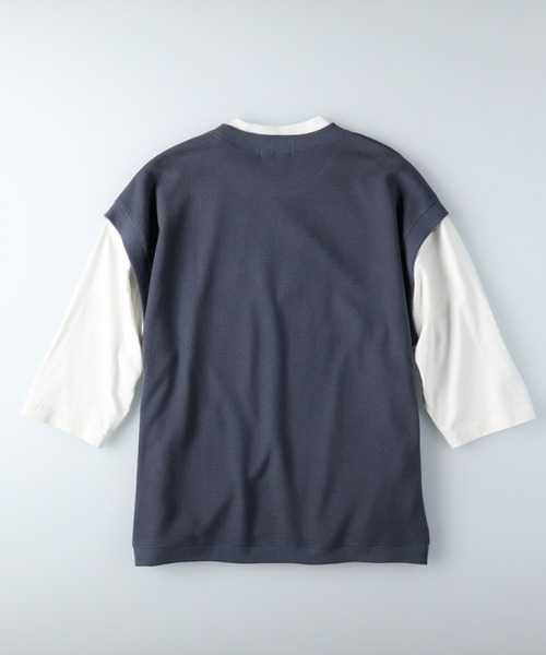 PLUS ONE（プラスワン）の「【PLUS ONE】7分袖ベストレイヤード（Tシャツ/カットソー・メンズ・ブルー/ケリー/ライトベージュ・M/L/XL）」の6枚目の写真