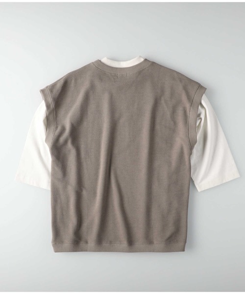 PLUS ONE（プラスワン）の「【PLUS ONE】7分袖ベストレイヤード（Tシャツ/カットソー・メンズ・ブルー/ケリー/ライトベージュ・M/L/XL）」の9枚目の写真