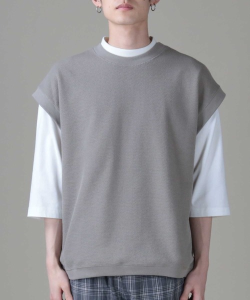 PLUS ONE（プラスワン）の「【PLUS ONE】7分袖ベストレイヤード（Tシャツ/カットソー・メンズ・ブルー/ケリー/ライトベージュ・M/L/XL）」の19枚目の写真