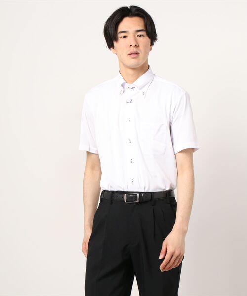 Perfect Suit FActory（パーフェクトスーツファクトリー）の「【完全ノーアイロン】半袖アイシャツ ボタンダウン ピケ（シャツ/ブラウス・メンズ・ホワイト・LL/L/S/M）」の6枚目の写真