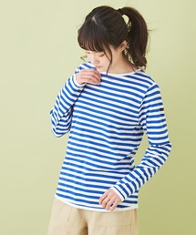 CUBE SUGAR（キューブシュガー）の「リサイクルコットン天竺ボーダー巾着付長袖Tシャツ（Tシャツ/カットソー）」