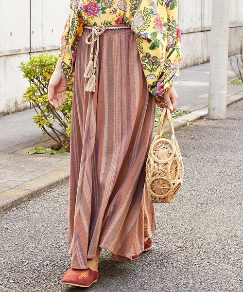 チャイハネ(チャイハネ)の「【チャイハネ】南インド織りモルジブスカート(スカート・レディース・ベージュ/ブラウン/グリーン・FREE)」の2枚目の写真