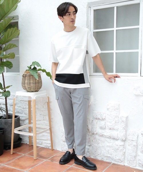 UNION STATION（ユニオンステーション）の「【ポンチ素材】レイヤードシャツ（Tシャツ/カットソー・メンズ・ベージュ/オフホワイト/ブラック・LL/S/L/M）」の9枚目の写真