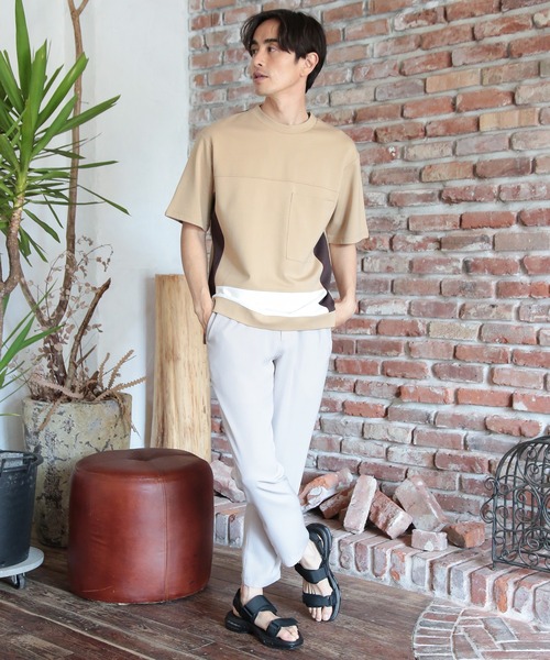 UNION STATION（ユニオンステーション）の「【ポンチ素材】レイヤードシャツ（Tシャツ/カットソー・メンズ・ベージュ/オフホワイト/ブラック・LL/S/L/M）」の10枚目の写真