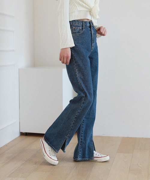 by muni:r(バイ ムニール)の「スリットロングデニム(デニムパンツ・レディース・ブルー/ライトブルー・SMALL/MEDIUM)」の12枚目の写真