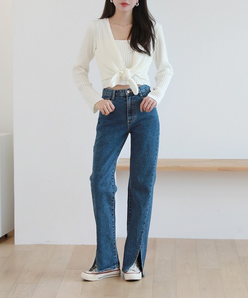by muni:r(バイ ムニール)の「スリットロングデニム(デニムパンツ・レディース・ブルー/ライトブルー・SMALL/MEDIUM)」の16枚目の写真