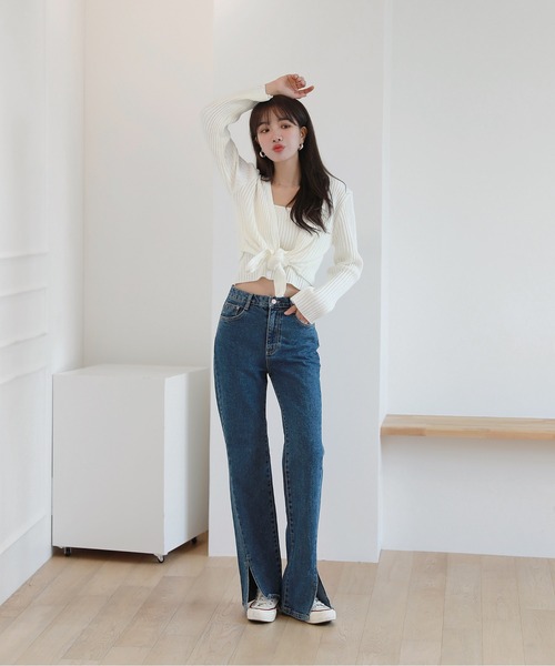 by muni:r(バイ ムニール)の「スリットロングデニム(デニムパンツ・レディース・ブルー/ライトブルー・SMALL/MEDIUM)」の9枚目の写真