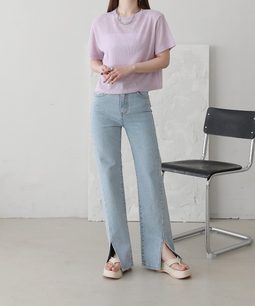 by muni:r(バイ ムニール)の「スリットロングデニム(デニムパンツ・レディース・ブルー/ライトブルー・SMALL/MEDIUM)」の18枚目の写真
