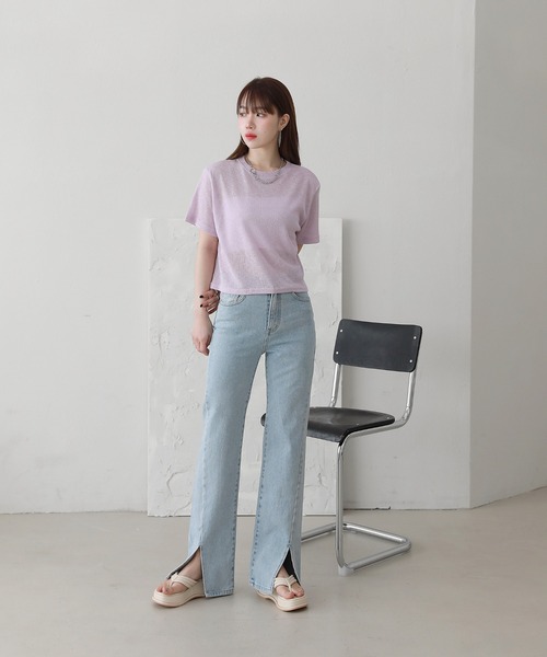 by muni:r(バイ ムニール)の「スリットロングデニム(デニムパンツ・レディース・ブルー/ライトブルー・SMALL/MEDIUM)」の11枚目の写真