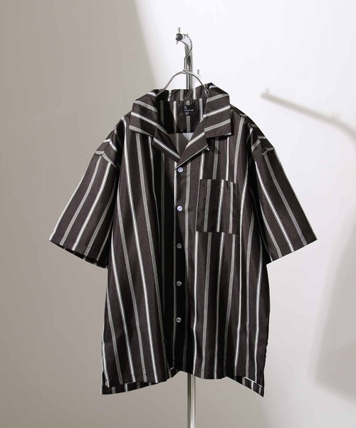 ZIP FIVE（ジップファイブ）の「【ZIP FIVE】高密度ポリトロ半端袖オープンカラーシャツ【ビッグシルエット】（シャツ/ブラウス・メンズ・パープル/カーキ/ブラック系/ブラック系3/ブラック/ブラック系1/ネイビー/ベージュ系/ベージュ/ブルー/ブラック系2/ブラウン/ベージュ系1・LARGE/MEDIUM/X-LARGE）」の6枚目の写真