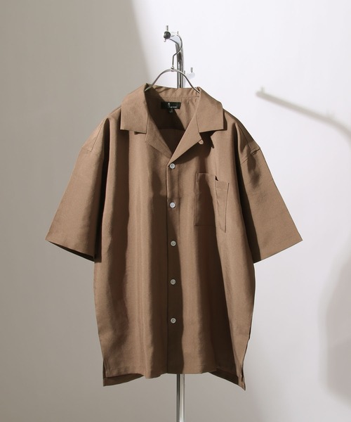 ZIP FIVE（ジップファイブ）の「【ZIP FIVE】高密度ポリトロ半端袖オープンカラーシャツ【ビッグシルエット】（シャツ/ブラウス・メンズ・パープル/カーキ/ブラック系/ブラック系3/ブラック/ブラック系1/ネイビー/ベージュ系/ベージュ/ブルー/ブラック系2/ブラウン/ベージュ系1・LARGE/MEDIUM/X-LARGE）」の7枚目の写真