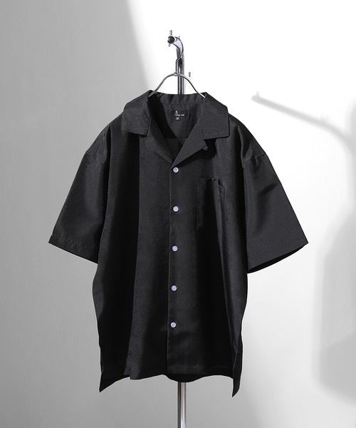 ZIP FIVE（ジップファイブ）の「【ZIP FIVE】高密度ポリトロ半端袖オープンカラーシャツ【ビッグシルエット】（シャツ/ブラウス・メンズ・パープル/カーキ/ブラック系/ブラック系3/ブラック/ブラック系1/ネイビー/ベージュ系/ベージュ/ブルー/ブラック系2/ブラウン/ベージュ系1・LARGE/MEDIUM/X-LARGE）」の2枚目の写真