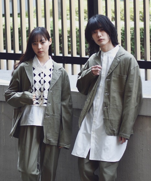 Starting Over（スターティングオーバー）の「綿麻ストレッチラペルドステッチ配色テーラードジャケット（テーラードジャケット・メンズ・ベージュ/ブラック/カーキ/ネイビー/アイボリー・M/XL/L）」の4枚目の写真