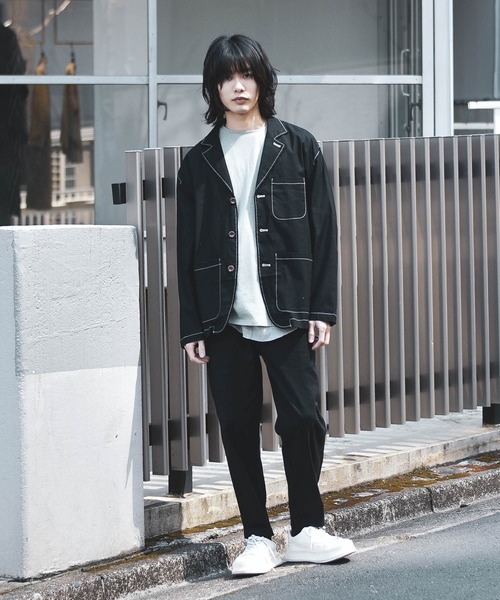 Starting Over（スターティングオーバー）の「綿麻ストレッチラペルドステッチ配色テーラードジャケット（テーラードジャケット・メンズ・ベージュ/ブラック/カーキ/ネイビー/アイボリー・M/XL/L）」の10枚目の写真