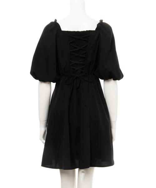 Allamanda（アラマンダ）の「バルーン袖Backレースアップミニワンピース（ワンピース・レディース・ブラック/ミント/ブラック系その他3・M）」の6枚目の写真