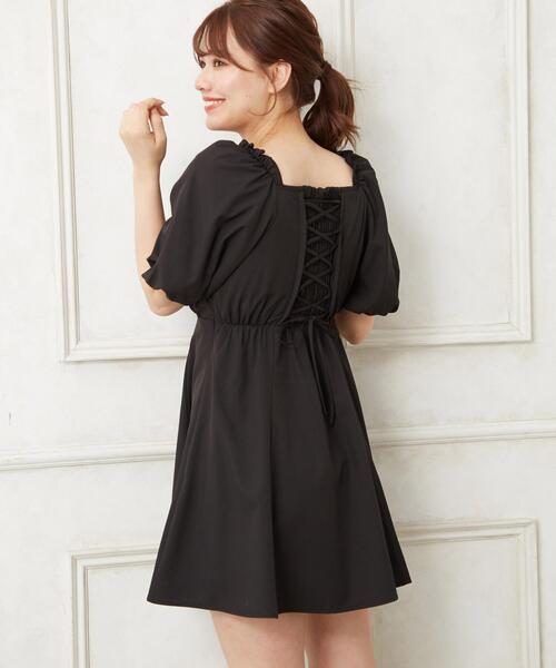 Allamanda（アラマンダ）の「バルーン袖Backレースアップミニワンピース（ワンピース・レディース・ブラック/ミント/ブラック系その他3・M）」の8枚目の写真