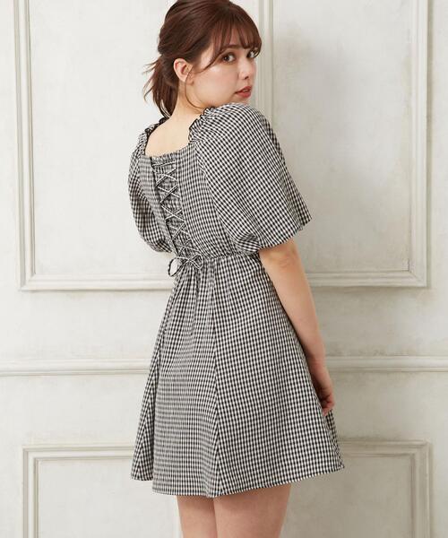 Allamanda（アラマンダ）の「バルーン袖Backレースアップミニワンピース（ワンピース・レディース・ブラック/ミント/ブラック系その他3・M）」の9枚目の写真