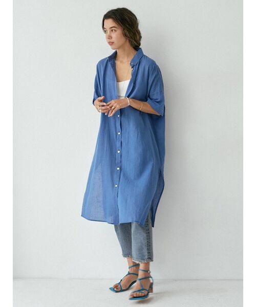 Ungrid（アングリッド）の「サイドスリットロングシャツ（シャツ/ブラウス・レディース・ブラウン/オフホワイト/ブルー・FREE）」の7枚目の写真