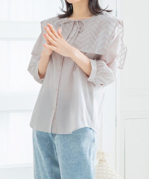 Mysa&Liina（ミーサリーナ）の「ビックセーラーカラーブラウス（シャツ/ブラウス・レディース・ブラック/オフホワイト/グレイッシュベージュ・M）」の3枚目の写真