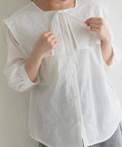 Mysa&Liina（ミーサリーナ）の「ビックセーラーカラーブラウス（シャツ/ブラウス・レディース・ブラック/オフホワイト/グレイッシュベージュ・M）」の9枚目の写真