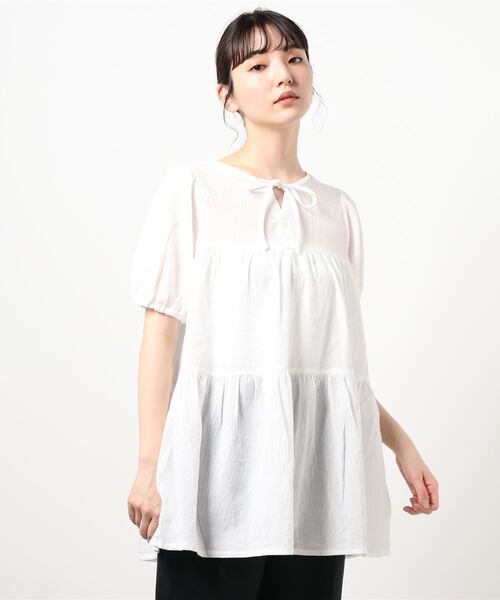 ehka sopo（エヘカソポ）の「前後着ティアードブラウス（シャツ/ブラウス・レディース・グリーン/オフホワイト/ダークブラウン・ﾌﾘ-）」の6枚目の写真