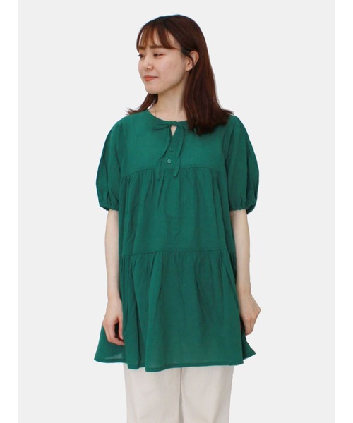 ehka sopo（エヘカソポ）の「前後着ティアードブラウス（シャツ/ブラウス・レディース・グリーン/オフホワイト/ダークブラウン・ﾌﾘ-）」の3枚目の写真