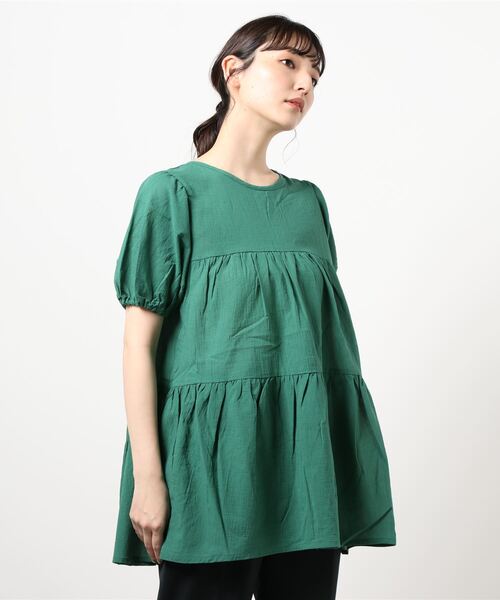 ehka sopo（エヘカソポ）の「前後着ティアードブラウス（シャツ/ブラウス・レディース・グリーン/オフホワイト/ダークブラウン・ﾌﾘ-）」の7枚目の写真