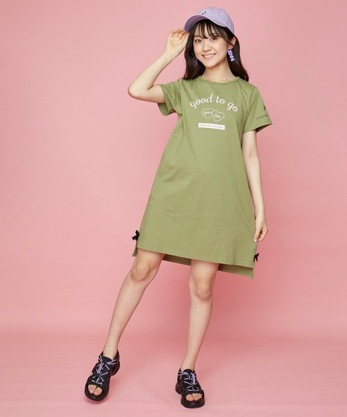 JENNI love（ジェニィラブ）の「接触冷感リボン付きスリットワンピース（ワンピース・キッズ・ブラック/カーキ/パープル・150cm/160cm/140cm/130cm）」の5枚目の写真