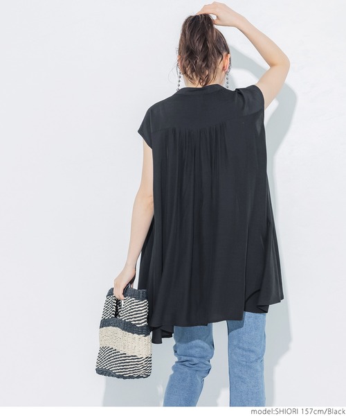 coca(coca)(コカ)の「バンドカラーギャザーブラウス(シャツ/ブラウス・レディース・ライトブルー/ブラック・ONE SIZE)」の10枚目の写真