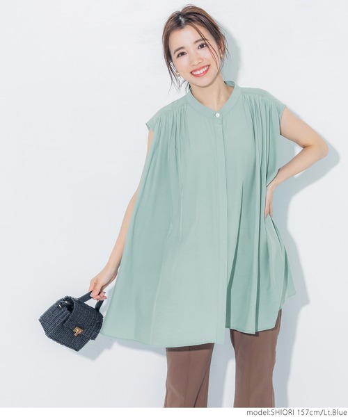 coca(coca)(コカ)の「バンドカラーギャザーブラウス(シャツ/ブラウス・レディース・ライトブルー/ブラック・ONE SIZE)」の3枚目の写真