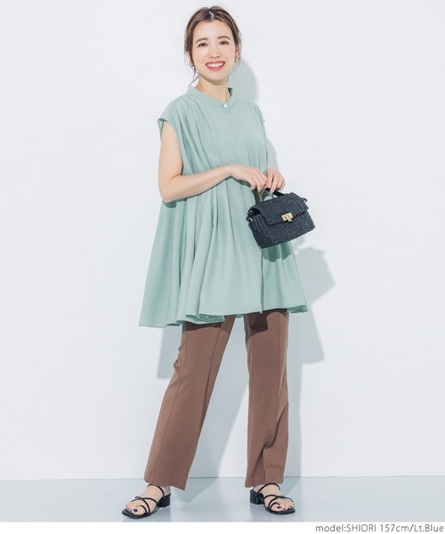 coca(coca)(コカ)の「バンドカラーギャザーブラウス(シャツ/ブラウス・レディース・ライトブルー/ブラック・ONE SIZE)」の4枚目の写真