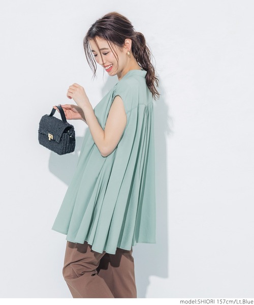 coca(coca)(コカ)の「バンドカラーギャザーブラウス(シャツ/ブラウス・レディース・ライトブルー/ブラック・ONE SIZE)」の5枚目の写真