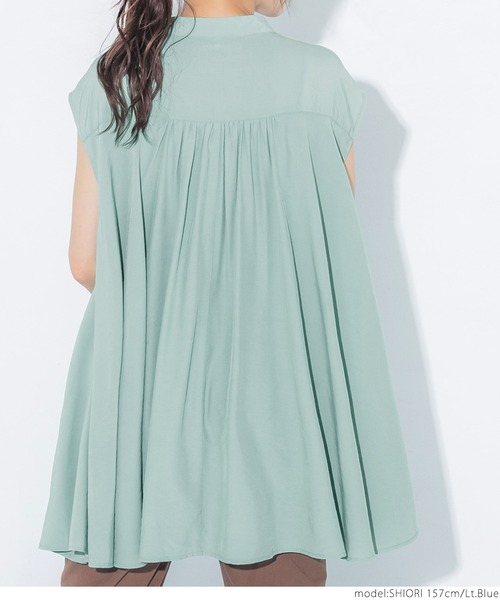 coca(coca)(コカ)の「バンドカラーギャザーブラウス(シャツ/ブラウス・レディース・ライトブルー/ブラック・ONE SIZE)」の7枚目の写真