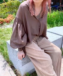 RIVE DROITE | ニュアンスカラーで上品な印象に　綿シルクシャーリングブラウス(シャツ/ブラウス)