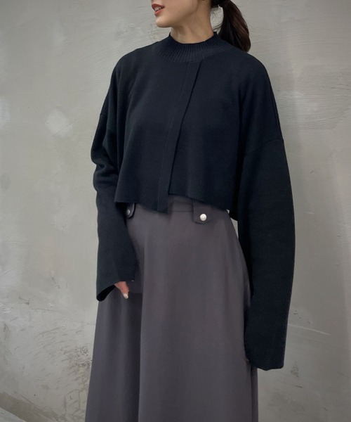 &g'aime(アンジェム)の「【&g’aime】ケープレイヤードニット(ニット/セーター・レディース・ブラック/ブラウン/グレー/グレイッシュベージュ・FREE)」の5枚目の写真