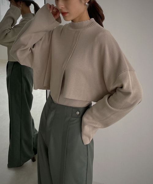 &g'aime(アンジェム)の「【&g’aime】ケープレイヤードニット(ニット/セーター・レディース・ブラック/ブラウン/グレー/グレイッシュベージュ・FREE)」の7枚目の写真