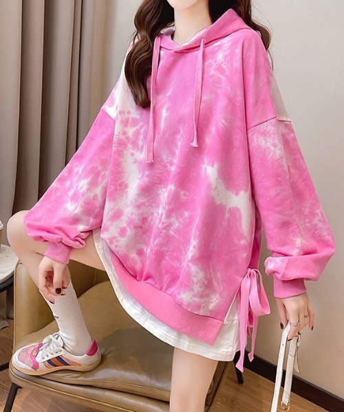 yuue' ( wear )(ユーイ)の「ダイダイ柄ビッグシルエット オーバーサイズパーカー(パーカー・レディース・ピンク/ブルー・M/L/XL)」の3枚目の写真