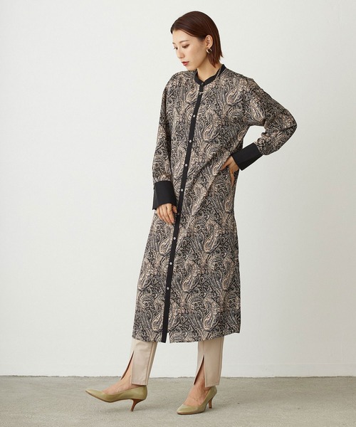 NICOLE white（ニコルホワイト）の「ペイズリー柄クレリック バンドカラー ワンピース（ワンピース・レディース・オレンジ系/ブラック系・FREE）」の15枚目の写真