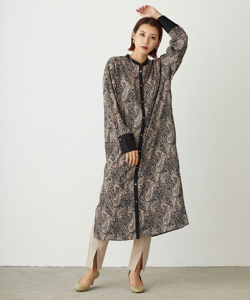 NICOLE white（ニコルホワイト）の「ペイズリー柄クレリック バンドカラー ワンピース（ワンピース・レディース・オレンジ系/ブラック系・FREE）」の16枚目の写真