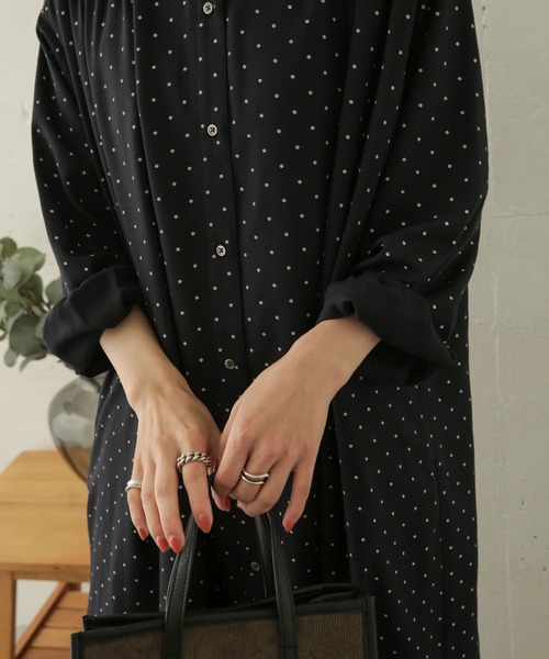 かぐれ　ドット2WAYギャザー ワンピース 黒　ブラック 楽天市場】『低身長向けも展開』ドット2WAYギャザーワンピース