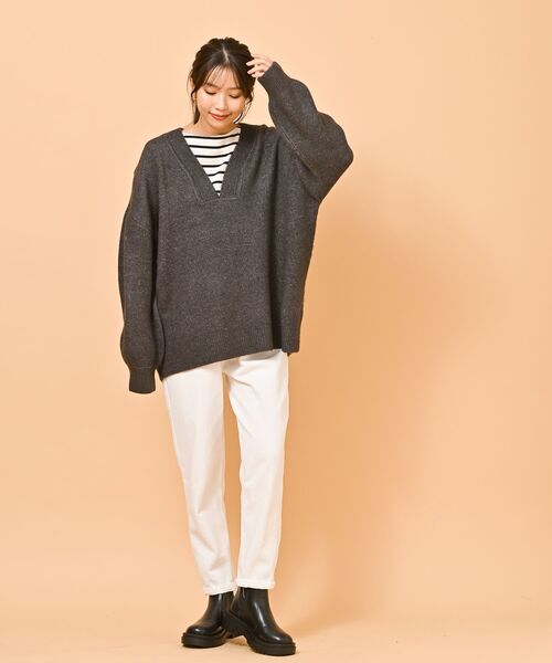 rps（アールピーエス）の「深Ｖネックニットプルオーバー（ニット/セーター・レディース・チャコールグレー/ベージュ/グリーン/オートミール/ミント・フリー）」の14枚目の写真