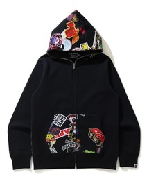MULTI MOTIF PRINT FULL ZIP HOODIE M