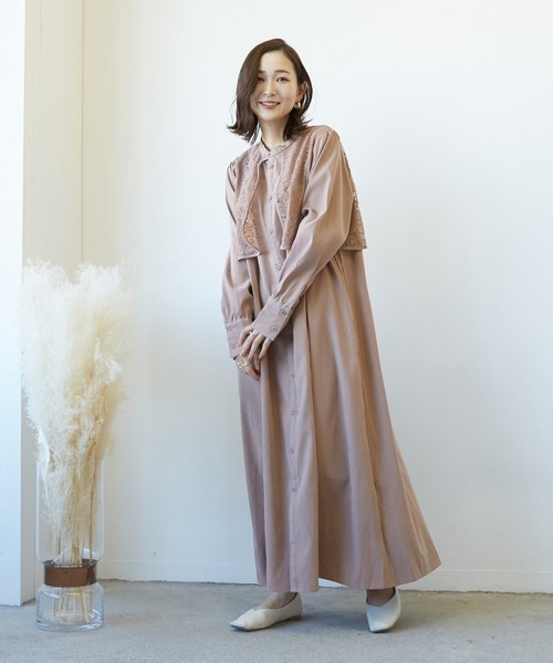 Wefst（ウェスト）の「【Wefst】T/Nピーチレース切り替えワンピース（ワンピース・レディース・ブラック/モカ/グレイッシュベージュ・FREE）」の3枚目の写真