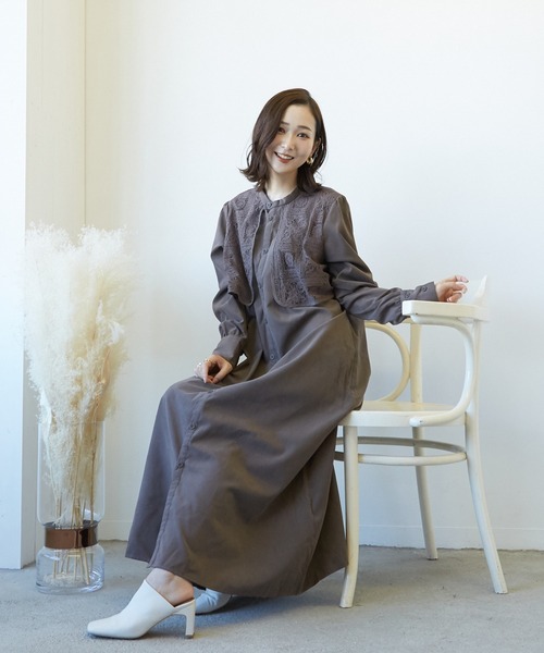 Wefst（ウェスト）の「【Wefst】T/Nピーチレース切り替えワンピース（ワンピース・レディース・ブラック/モカ/グレイッシュベージュ・FREE）」の2枚目の写真